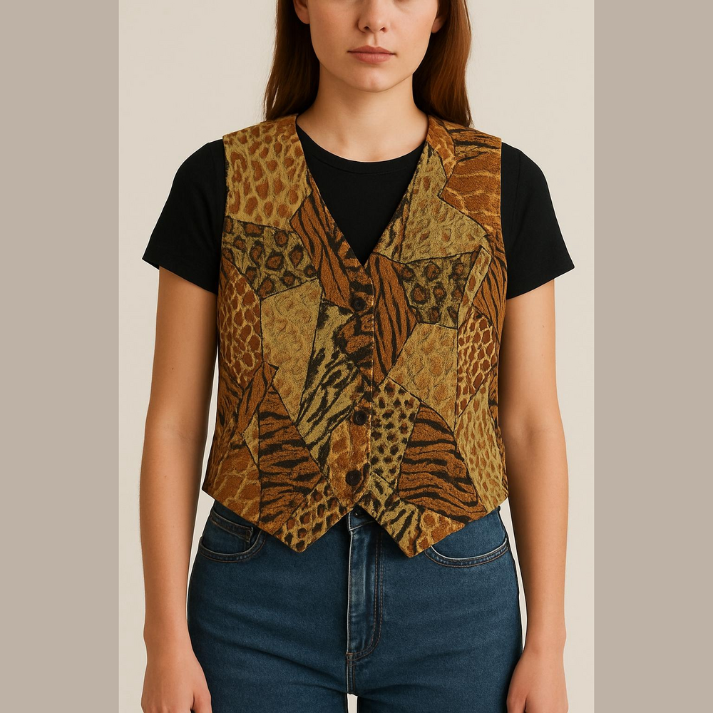 Vintage 90s Animal Print Tapestry Vest Button Down